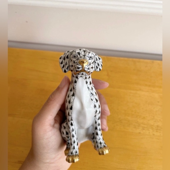 RARE Herend Sitting Dalmatian Black Fishnet Gold-Tone Figurine - Picture 6 of 10